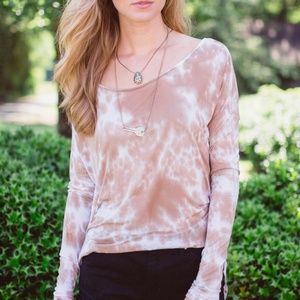Cream & Tan Tye-Dye Long Sleeve Top